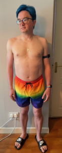 Full body picture of me in my pride swimming trunks
